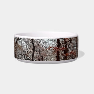 Trees, with orange leaves and snow  bowl