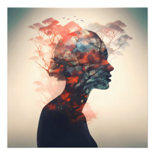 Trees Woman Double Exposure Photo Print