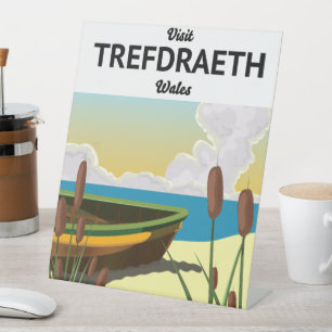 Trefdraeth seaside travel poster pedestal sign