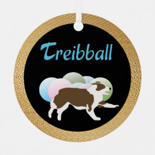 Treibball - Cartoon Aussie and Balls v6 Metal Tree Decoration