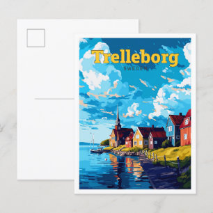 Trelleborg Sweden Travel Art Vintage Illustration Postcard