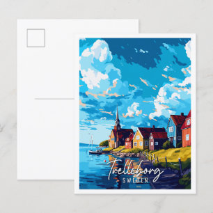 Trelleborg Sweden vintage travel illustration Postcard