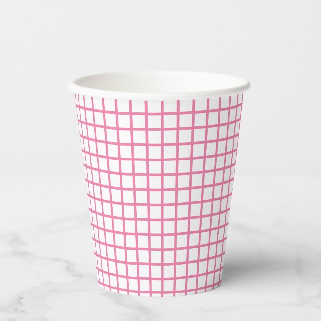 Trellis Fuchsia Pink - White Paper Cups (Front)