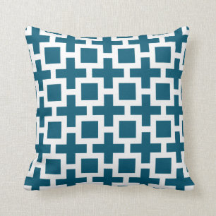 Trellis Pattern Peacock Blue Throw Pillow