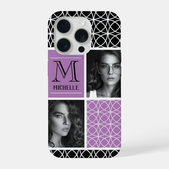 Trellis Pattern Photo Collage & Monogram iPhone Case (Back)