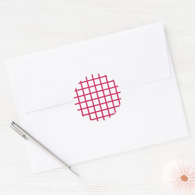 Trellis Raspberry - White Classic Round Sticker (Envelope)