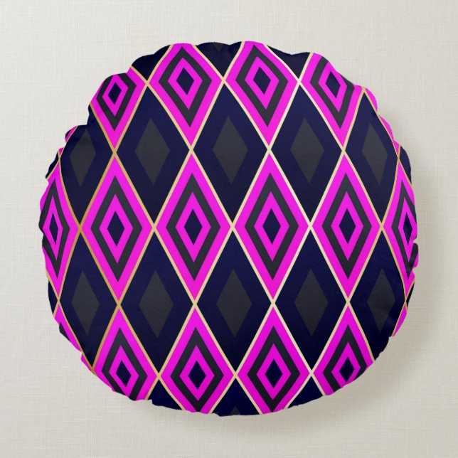 Trellis rhombus shapes geometric seamless pattern round cushion (Front)