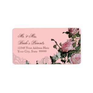 Trellis Rose Vintage Pink Roses Butterfly Swirls Label