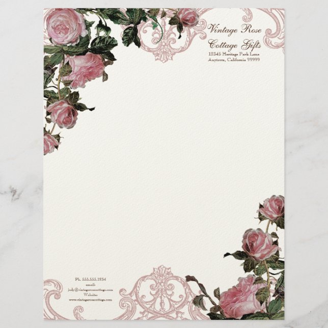 Trellis Rose Vintage Swirl Stationery Letterhead (Front)