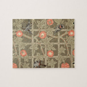 Trellis wallpaper design with a bottle green backg jigsaw puzzle