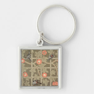 Trellis wallpaper design with a bottle green backg key ring