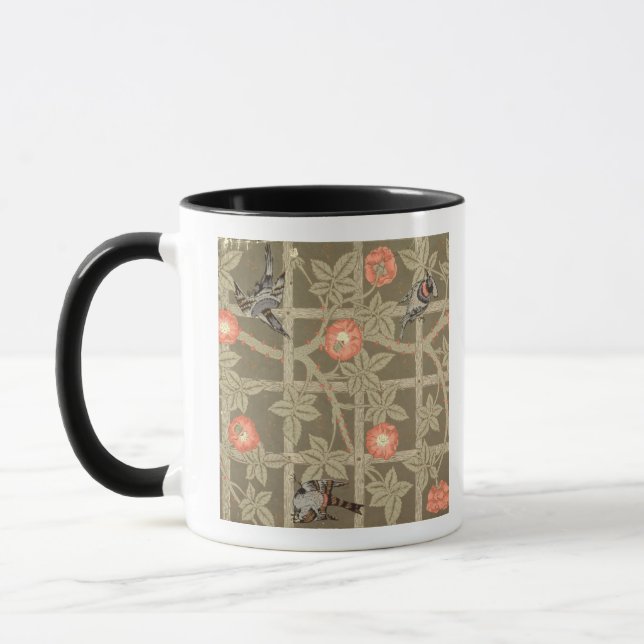 Trellis wallpaper design with a bottle green backg mug (Left)
