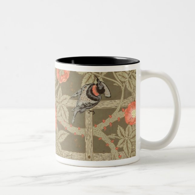 Trellis wallpaper design with a bottle green backg Two-Tone coffee mug (Right)