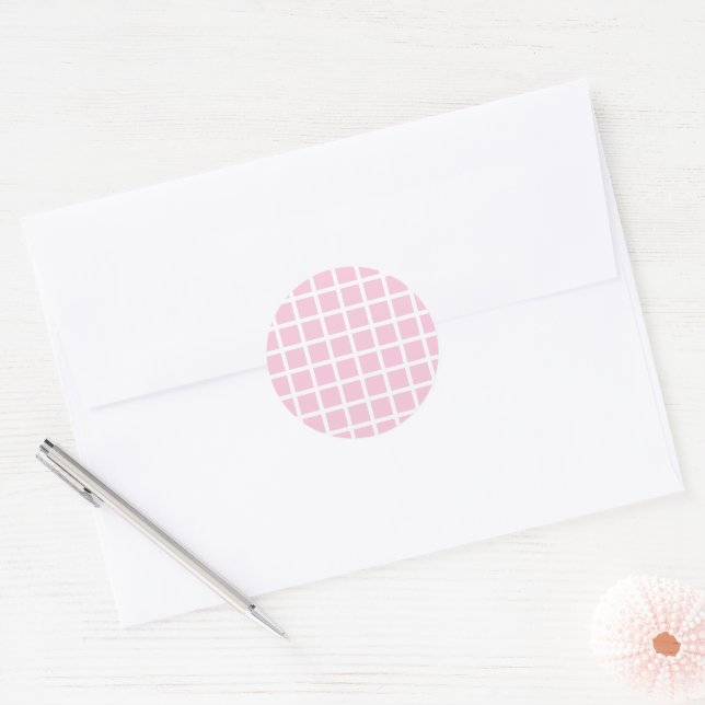 Trellis White - Light Pink  Classic Round Sticker (Envelope)