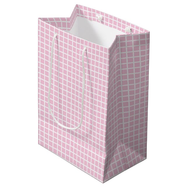 Trellis White - Light Pink Medium Gift Bag (Front Angled)