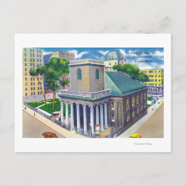 Tremont Street View of Kings Chapel Postcard (Front)