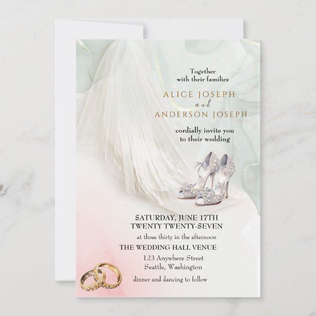 Trenby Bride Veil Green Wedding Invitation (Front)