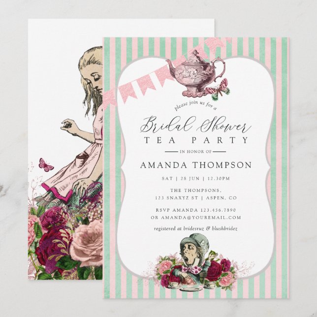 Trend Alice In Wonderland Tea Party Bridal Shower Invitation (Front/Back)