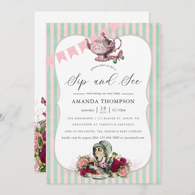 Trend Alice In Wonderland Tea Party Sip and See Invitation (Front/Back)