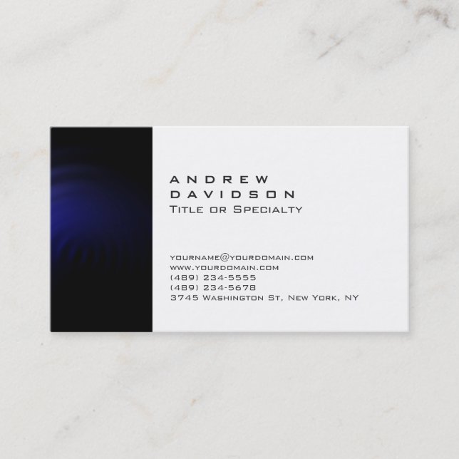Trend Black Blue White Plain Stylish Business Card (Front)