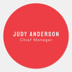 Trend Bright Red Professional Plain Modern Elegant Classic Round Sticker