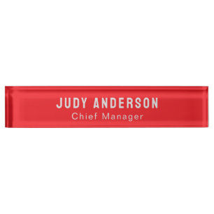Trend Bright Red Professional Plain Modern Elegant Nameplate