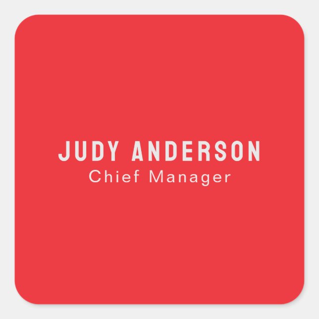 Trend Bright Red Professional Plain Modern Elegant Square Sticker (Front)