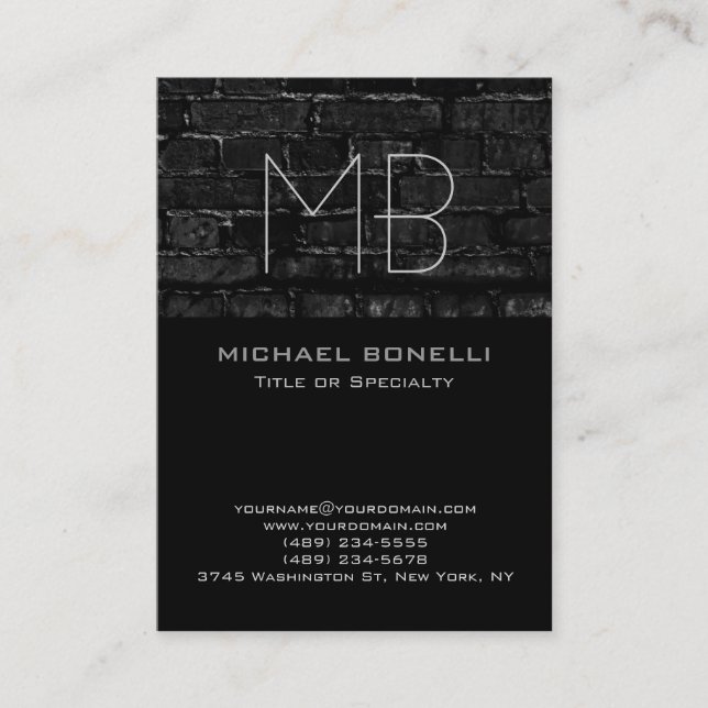 Trend chubby modern brick wall black business card (Front)