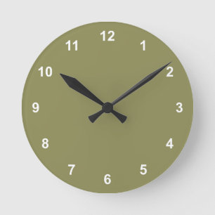 Trend Color - Olive Green Round Clock With Numbers
