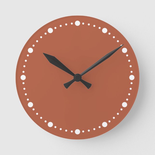 Trend Colour - Burnt Copper White Dots Round Clock (Front)