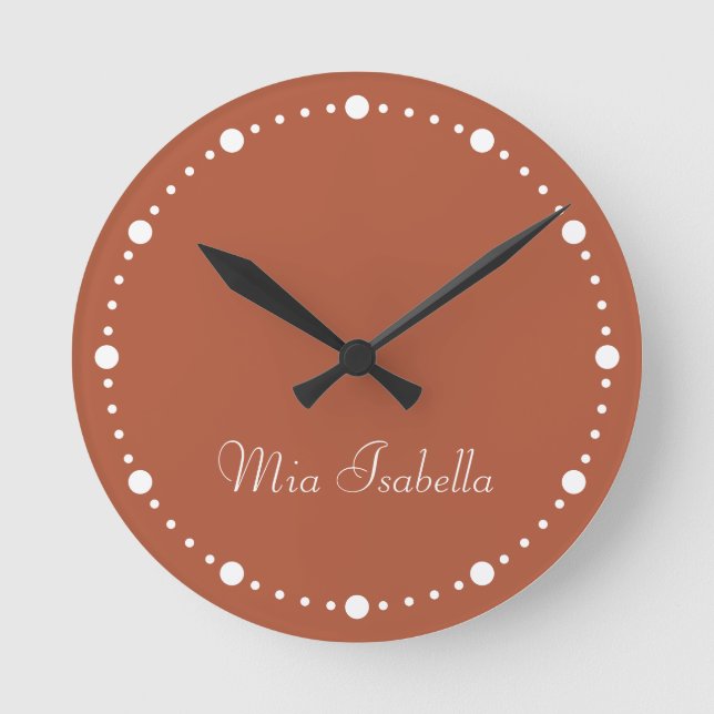 Trend Colour Burnt Copper White Dots  Round Clock (Front)