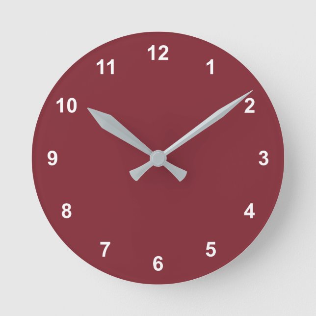 Trend Colour - Crimson Red Round Clock With Number (Front)