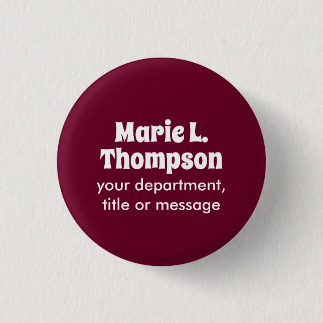 Trend Colour Dark Burgundy Name & Text Button (Front)