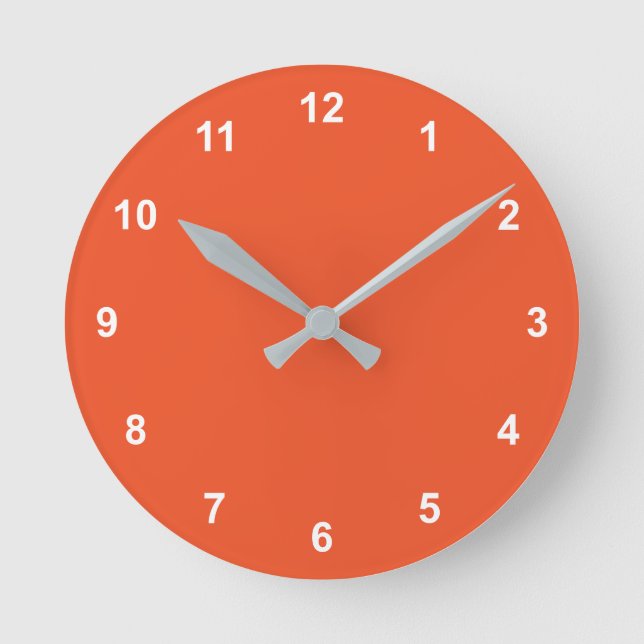 Trend Colour - Flame Red Round Clock With Numbers (Front)