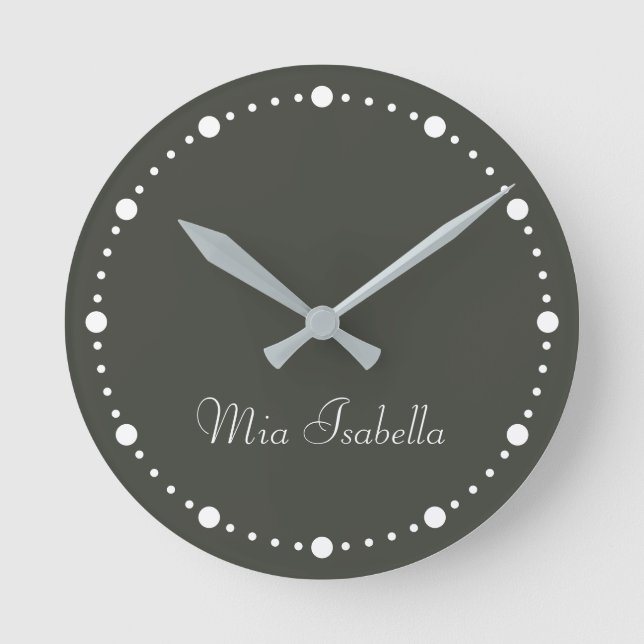 Trend Colour Forest Grey White Dots Round Clock (Front)