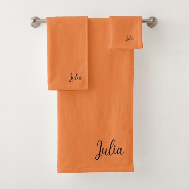 Trend Colour Fresh Tangerine Name Bath Towel Set (Insitu)