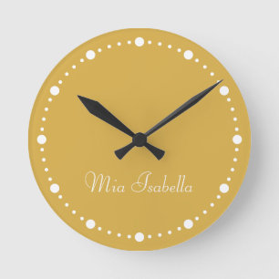 Trend Colour Golden Yellow & White Dots Round Cloc Clock