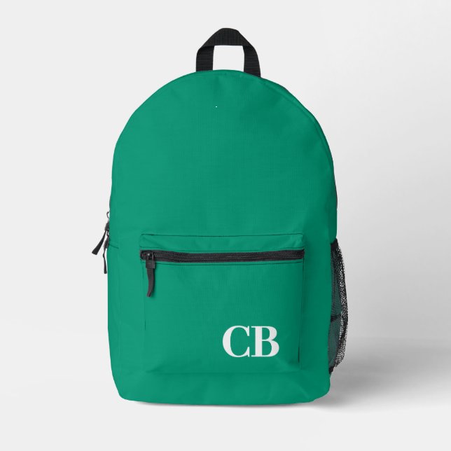 Trend Colour - Jade Green Monogram Printed Backpac Printed Backpack (Front)