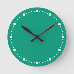 Trend Colour - Jade Green & White Dots Round Clock