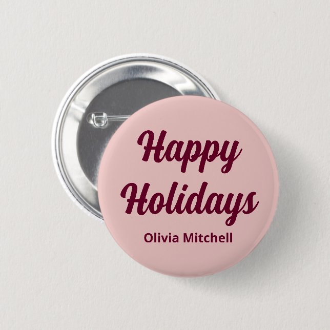 Trend Colour Light Pink Happy Holidays Button (Front & Back)
