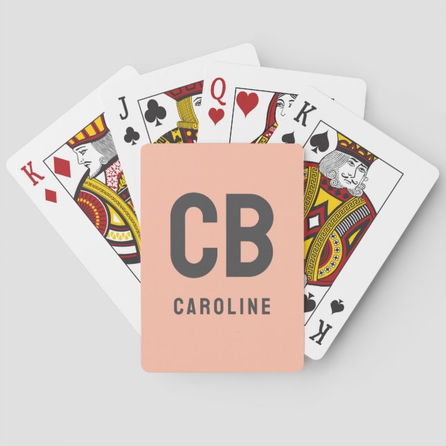 Trend Colour Soft Peach Grey Monogram Playing Card (Back)