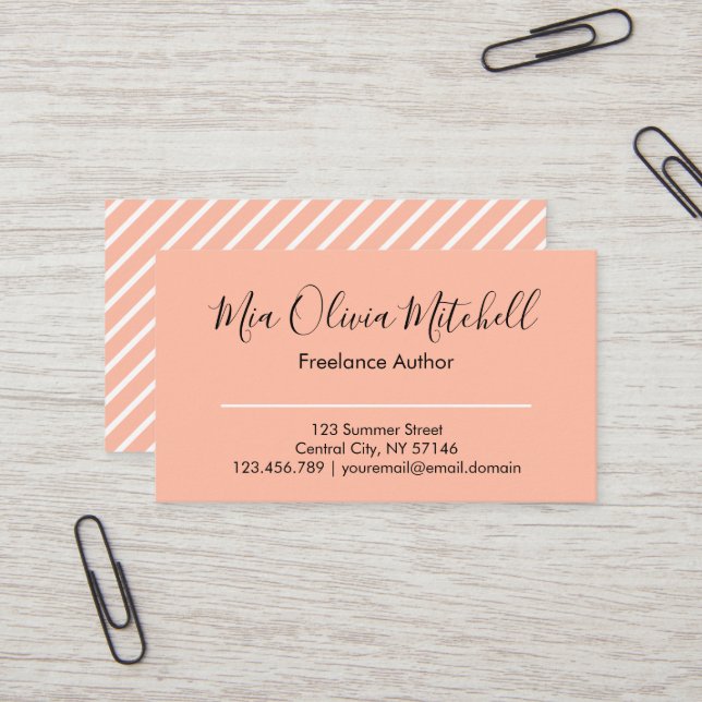Trend Colour Soft Peach Minimalist Business Card (Front/Back In Situ)