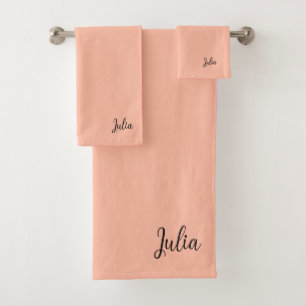 Trend Colour Soft Peach Name Bath Towel Set