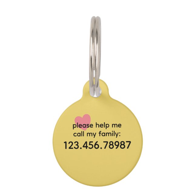 Trend Colour Soft Yellow Help Pet ID Tag (Back)