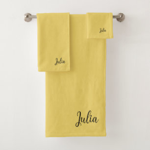 Trend Colour Soft Yellow Name Bath Towel Set