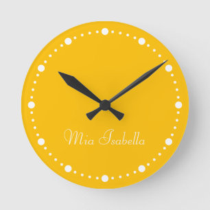 Trend Colour Sunburst Yellow White Dots Round Cloc Clock