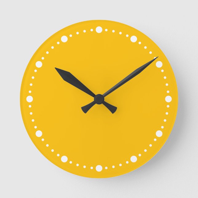 Trend Colour Sunburst Yellow White Dots Round Cloc Clock (Front)