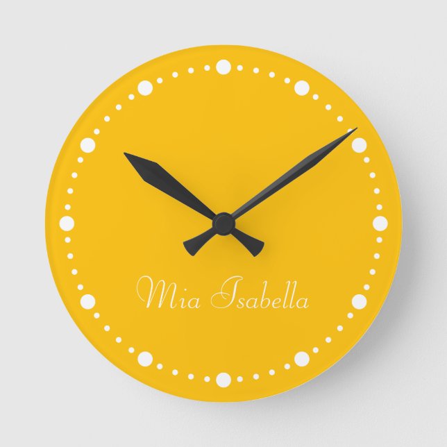 Trend Colour Sunburst Yellow White Dots Round Cloc Round Clock (Front)