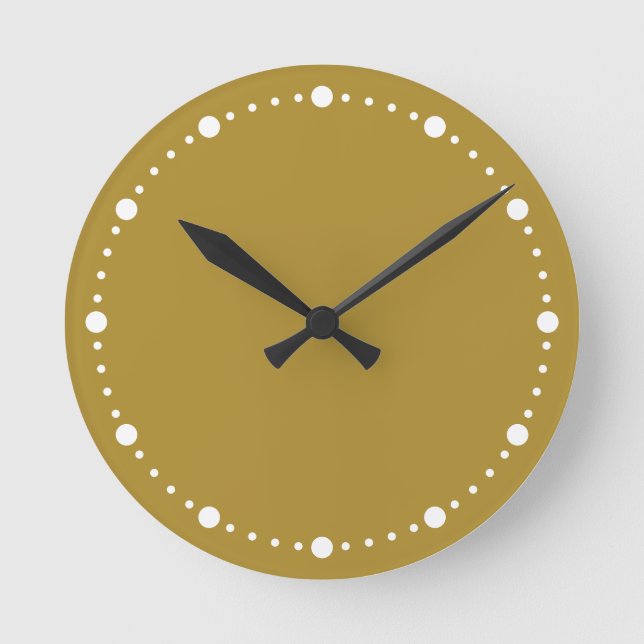 Trend Colour - Sunny Olive White Dots Round Clock (Front)