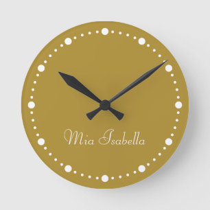 Trend Colour Sunny Olive White Dots Round Clock